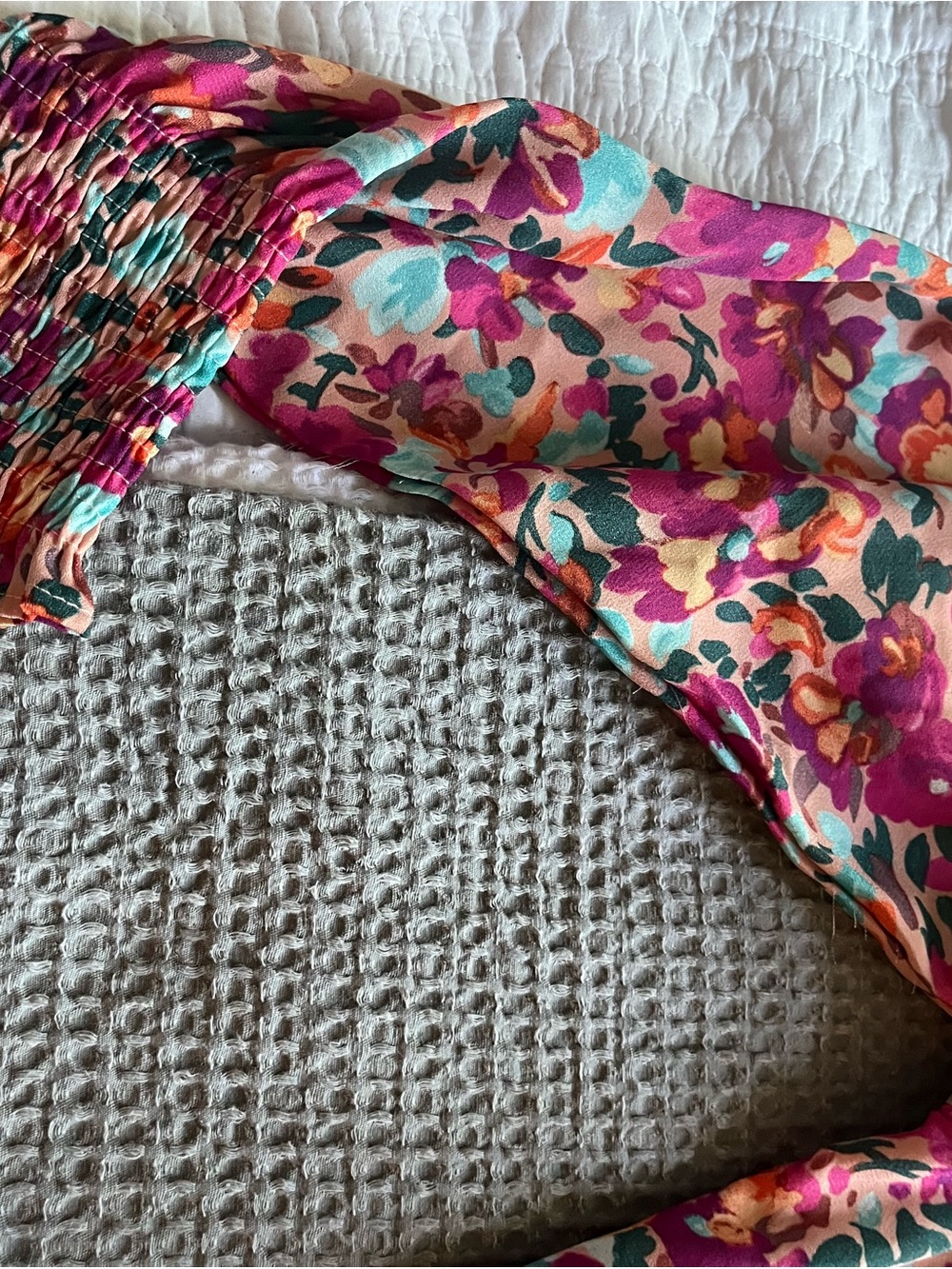 Smocked Waist Floral Mini Dress in Multi Pink - Picture 9 of 9